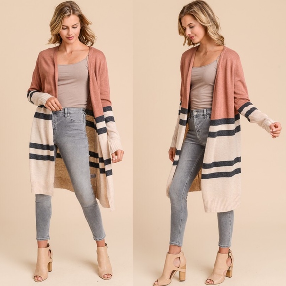 BellanBlue Sweaters - Cozy striped Cashmere Open Front Cardigan